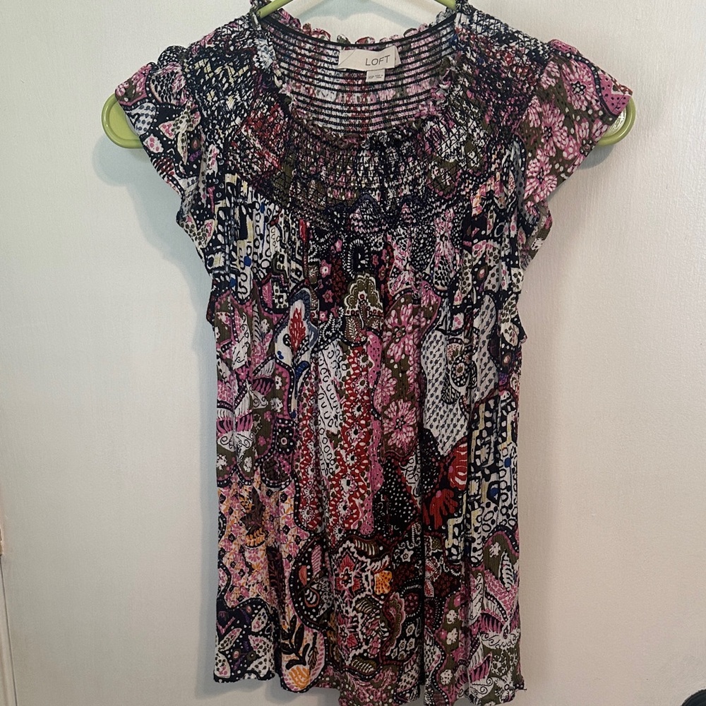 0058 LOFT Women's Pink and Black Patterned Blouse womens size XSP